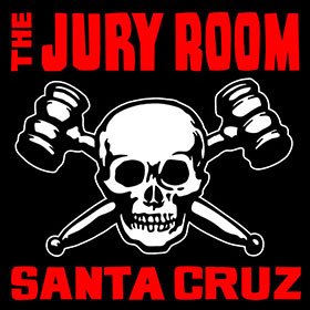 A new sticker design for The Jury Room, Santa Cruz